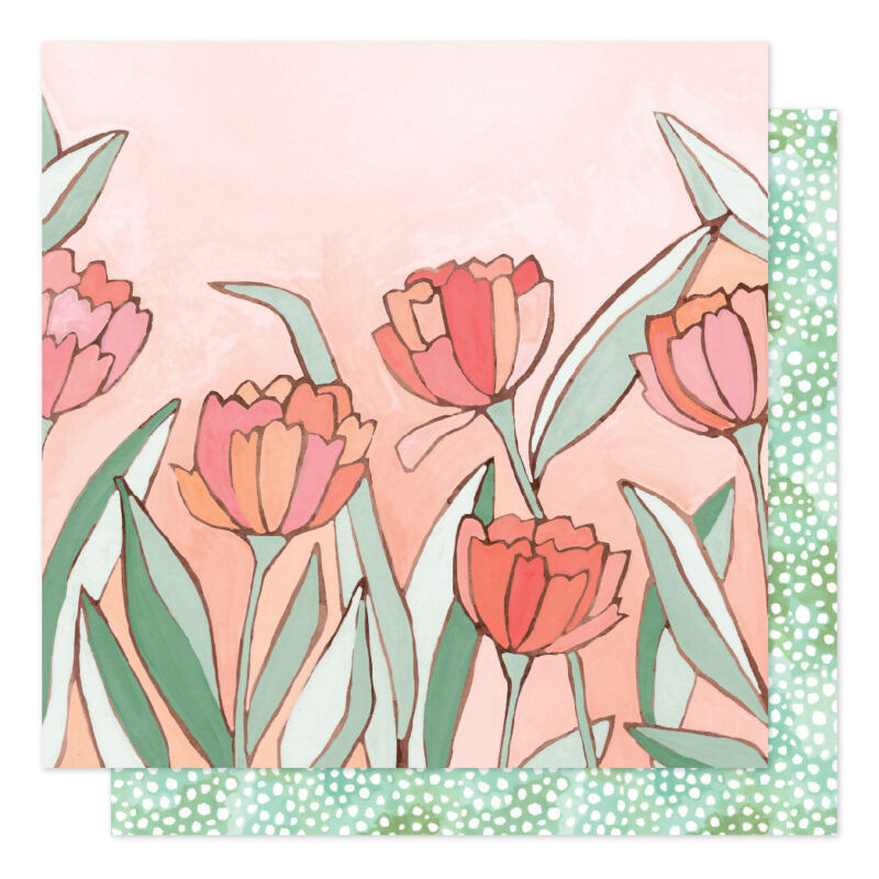 American Crafts - 1Canoe2 Saturday Afternoon 12x12 Patterned Paper - Double Tulips