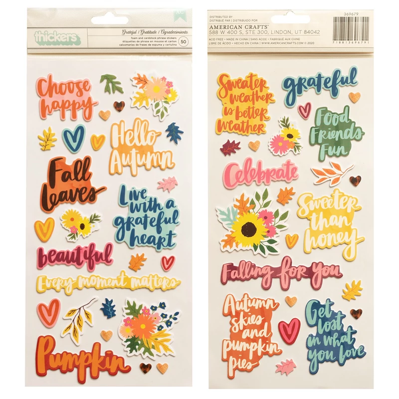 American Crafts - Amy Tangerine - Late Afternoon Foam Phrase Thickers - Grateful (50 Piece)