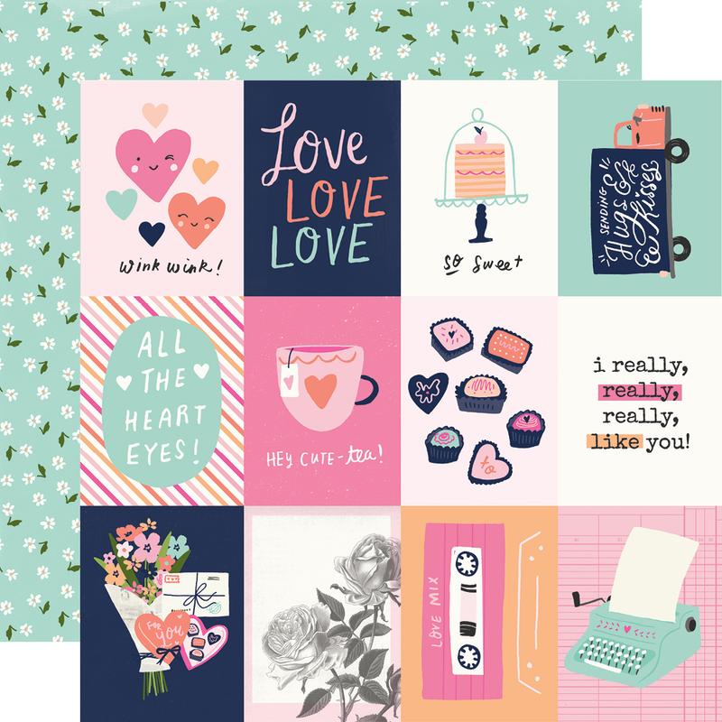 Simple Stories - Happy Hearts 12x12 Paper - 3x4 Elements