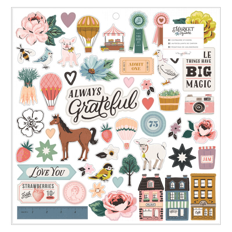 American Crafts - Maggie Holmes - Market Square 12x12 Chipboard Stickers (51 Piece)