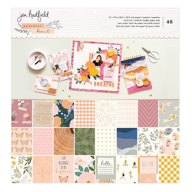 American Crafts - Jen Hadfield - Peaceful Heart 12x12 Paper Pad (48 Sheets)