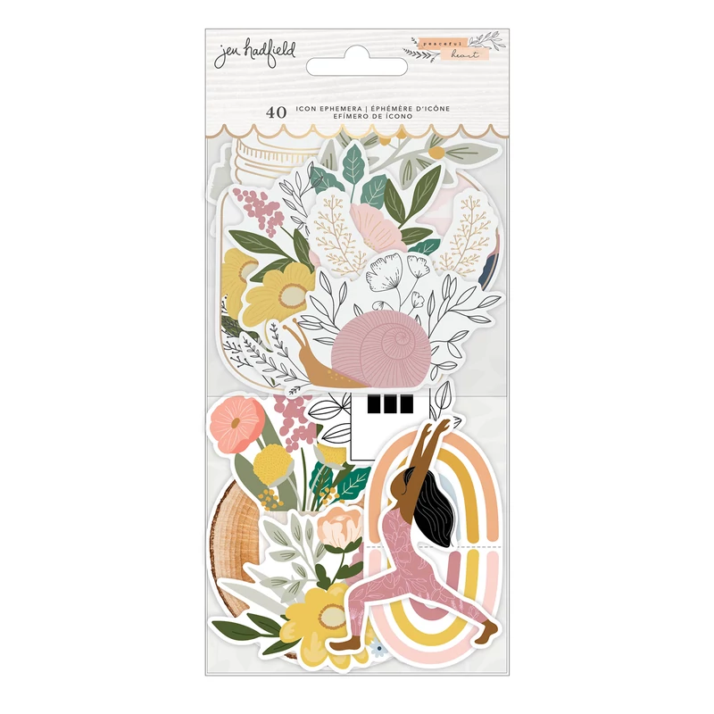 American Crafts - Jen Hadfield - Peaceful Heart Ephemera - Icon (40 Pieces)