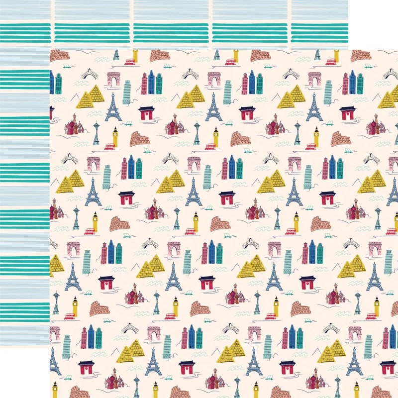 Carta Bella - Let's Travel 12x12 scrapbook paper - Landmarks