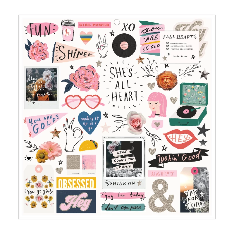 Crate Paper - All Heart 12x12 chipboard matrica (56 db)