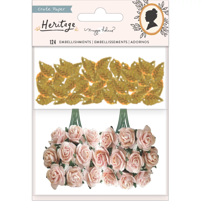 Crate Paper - Maggie Holmes - Heritage Paper Flowers and Gold Leaf Sequins (30 Piece)