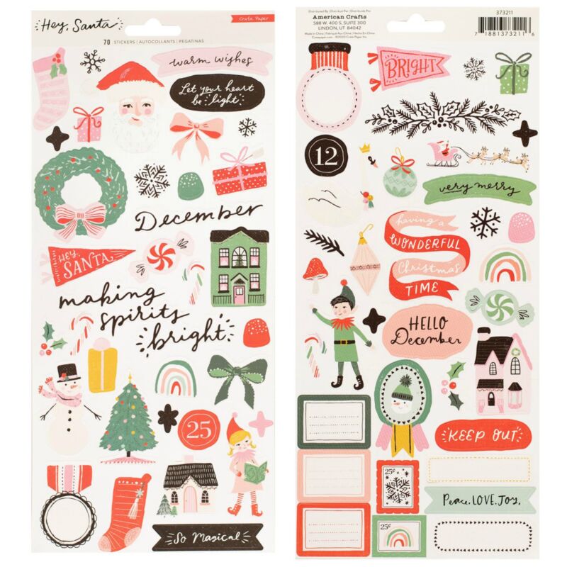 Crate Paper - Hey, Santa 6x12 Sticker Sheet (70 Piece)