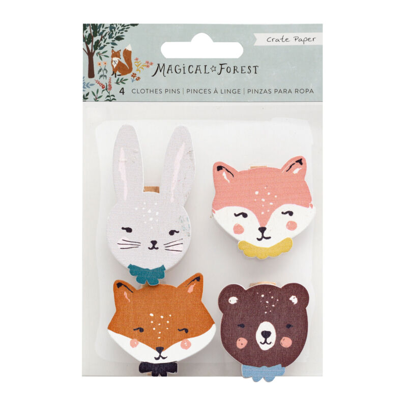 Crate Paper - Magical Forest Wood Icon Clothes Pins (4 Piece)
