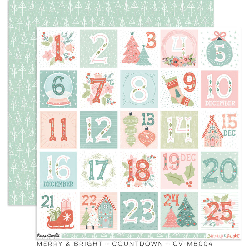 Cocoa Vanilla Studio - Merry & Bright 12x12 papír - Countdown