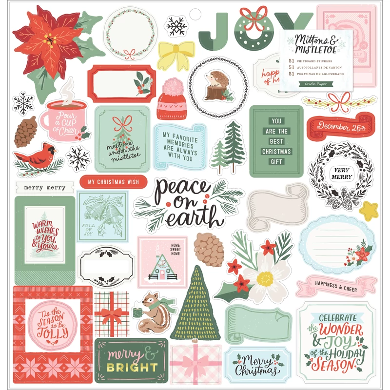 Crate Paper - Mittens and Mistletoe 12x12 Chipboard Stickers