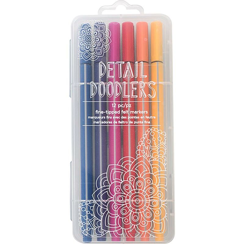 Crate Paper Here &amp; There Detail Doodlers Felt Tip Markers 12/Pkg