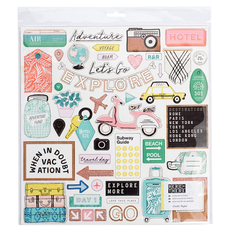 Crate Paper - Here & There 12x12 Chipboard Stickers