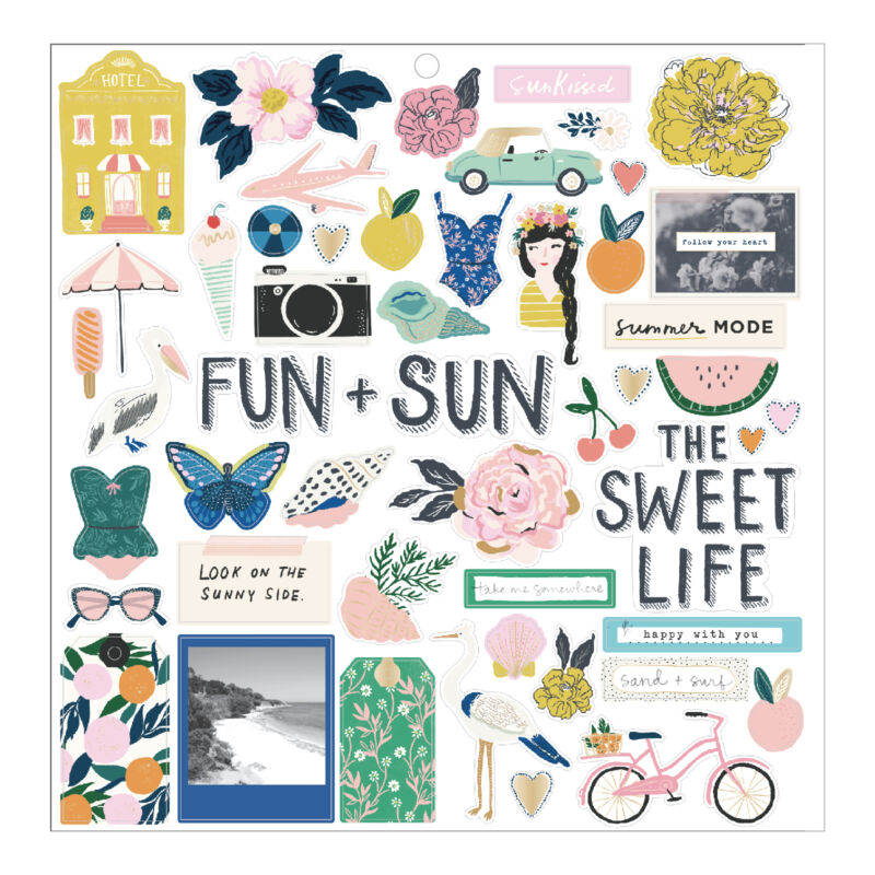 Crate Paper - Maggie Holmes - Sunny Days 12x12 Chipboard Stickers (51 Piece)