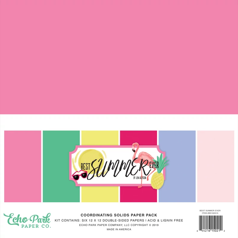 Echo Park - Best Summer Ever 12x12 Double-Sided Solid Cardstock  (6 Pieces)