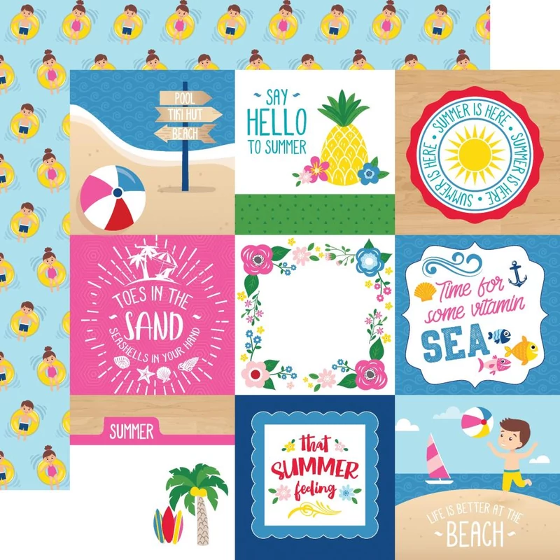 Echo Park - I Love Summer 12x12 Paper - 4x4 Journaling Cards