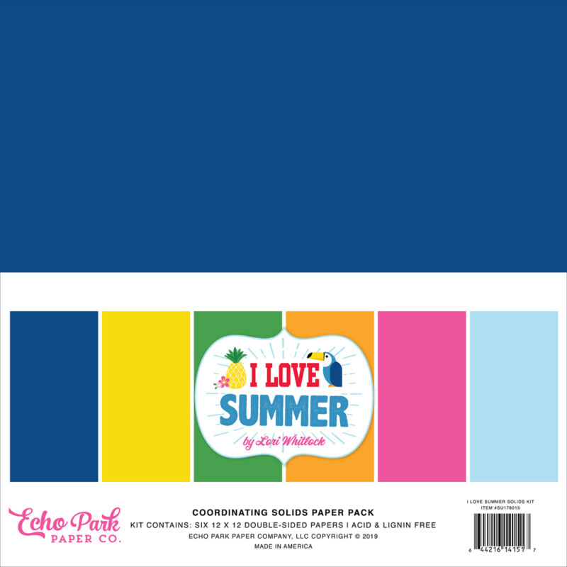Echo Park - I Love Summer 12x12 Double-Sided Solid Cardstock  (6 Pieces)