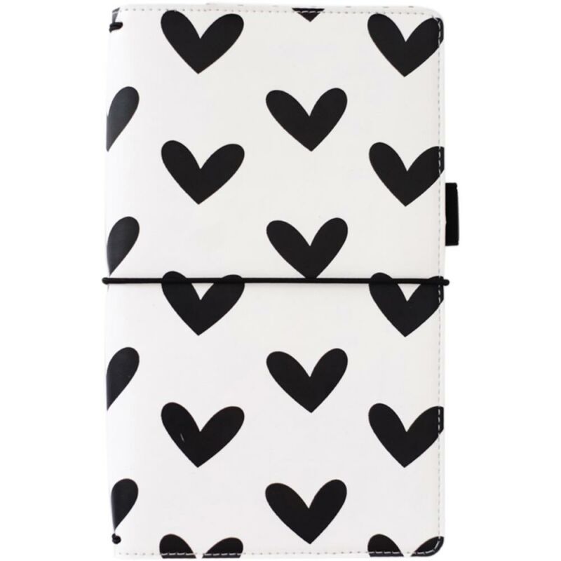 Freckled Fawn Pocket Travelers Notebook - Black & White Hearts