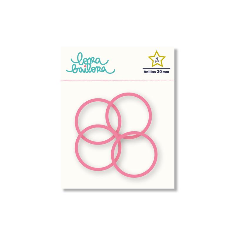 Lora Bailora - fémgyűrű, album karika 30 mm - fukszia pink (4 db)
