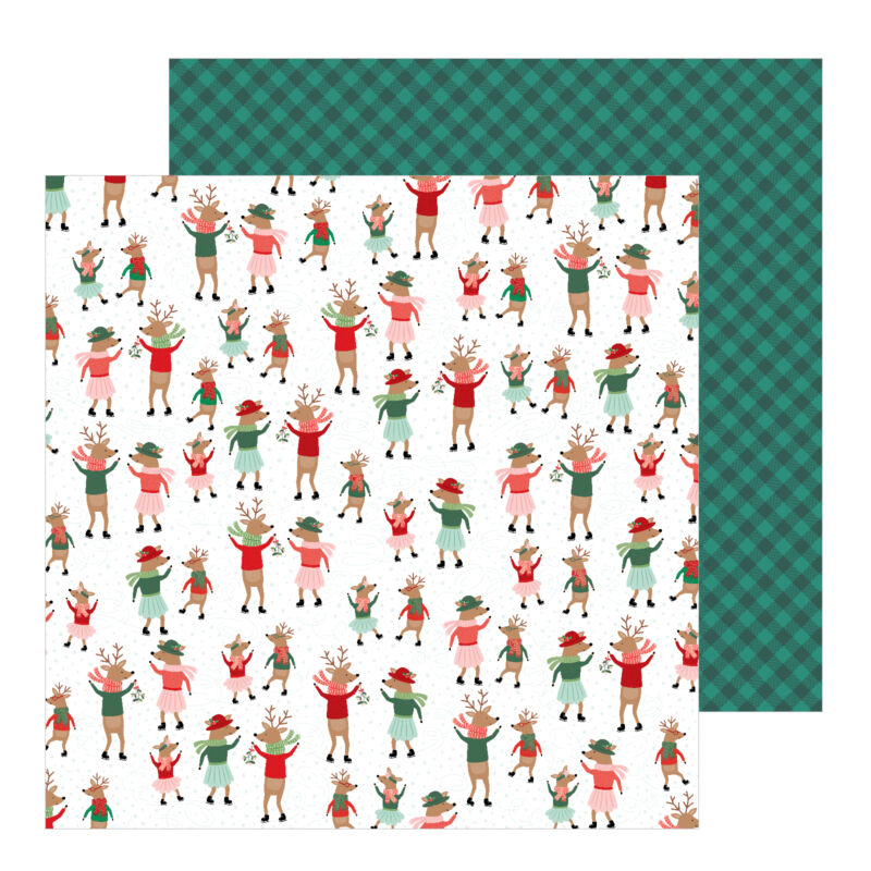 Pebbles - Merry Little Christmas 12x12 Patterned Paper - Dancing Reindeer
