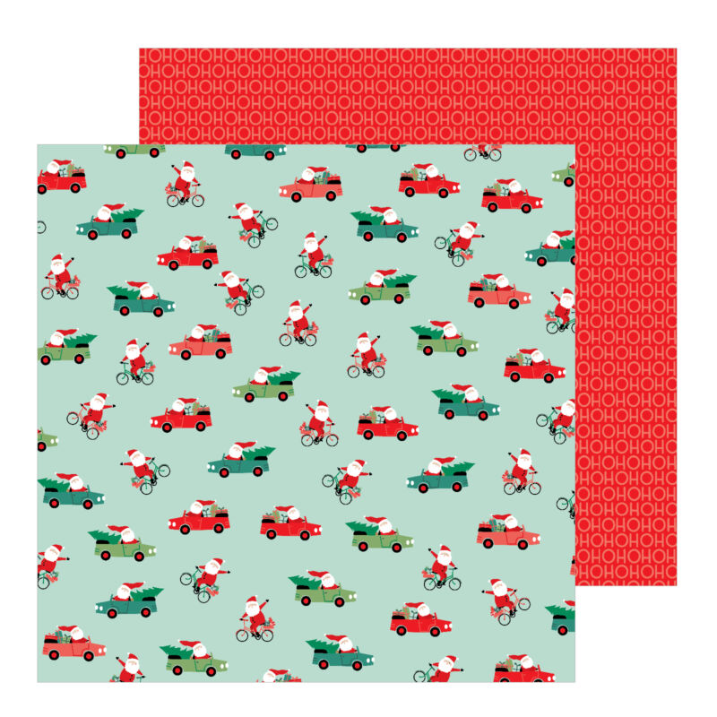 Pebbles - Merry Little Christmas 12x12 Patterned Paper - Santa On The Go