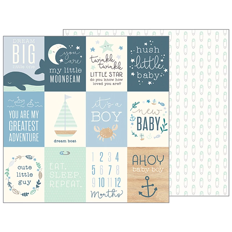 Pebbles - Nigh Night 12x12 Patterned Paper - Ahoy Baby Boy