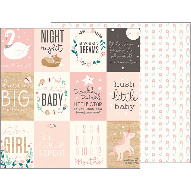 Pebbles - Nigh Night 12x12 Patterned Paper - Sweet Baby Girl