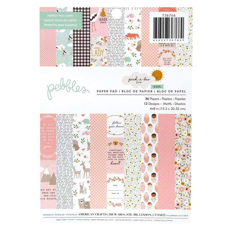 Pebbles - Peek-A-Boo You 6x8 Paper Pad - Girl (36 Sheets)