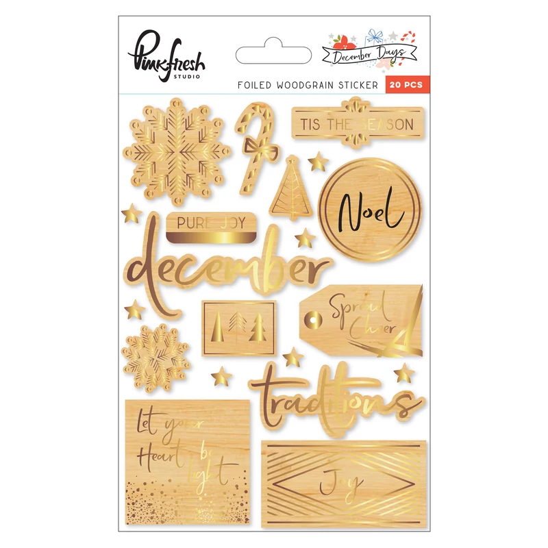 Pinkfresh Studio - December Days Foiled Woodgrain Stickers