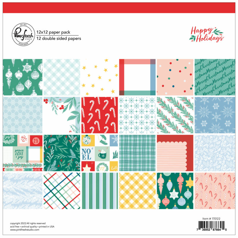 Pinkfresh Studio - Happy Holidays 12x12 Paper Pack