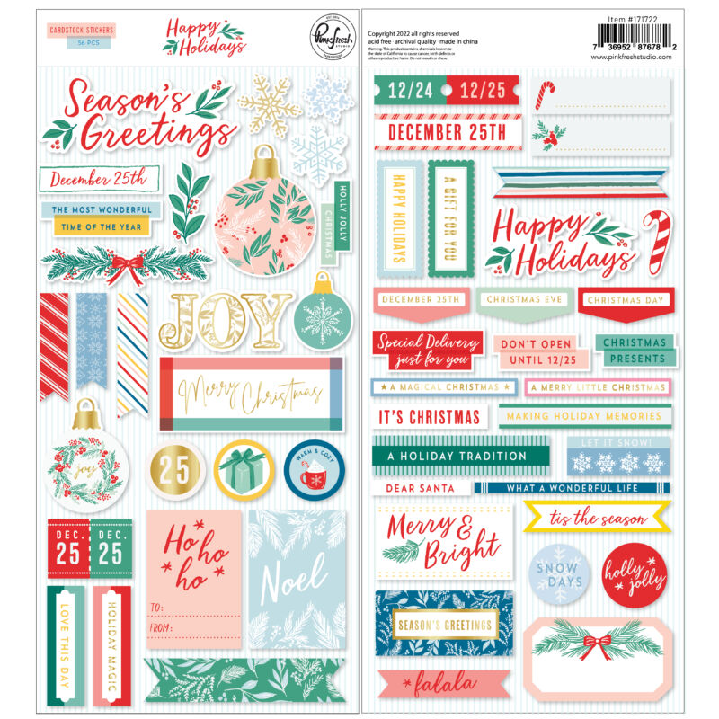 Pinkfresh Studio - Happy Holidays Cardstock stickers