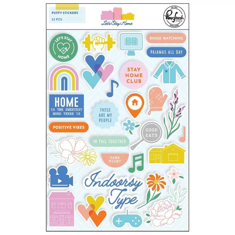 Pinkfresh Studio - Let's Stay Home Puffy Stickers