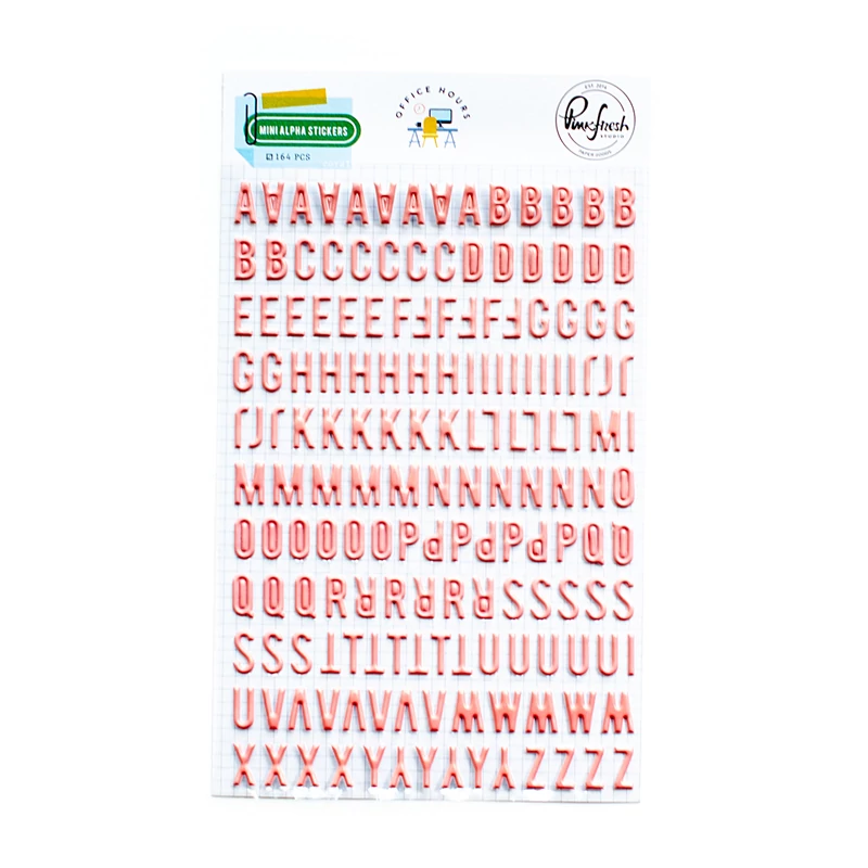 Pinkfresh Studio - Office Hours Mini Puffy Alpha Stickers - Coral