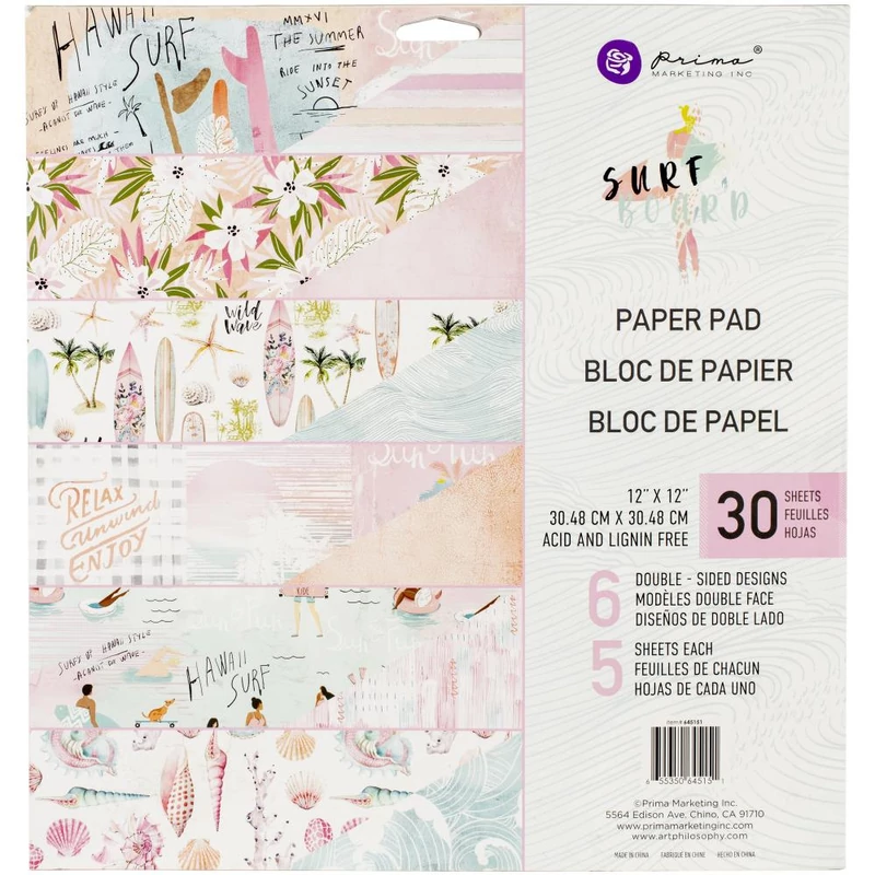 Prima Marketing - Surfboard 12x12 Double-Sided Paper Pad (30 Sheet)
