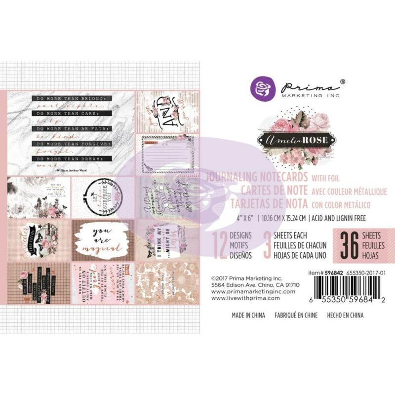 Prima Marketing - Amelia Rose 4x6 Journaling Cards Pad