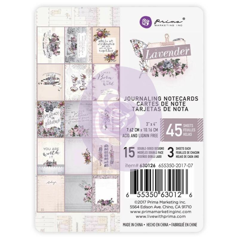 Prima Marketing - Lavender 3x4 Journaling Cards Pad