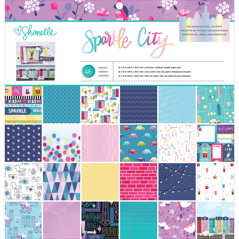 American Crafts - Shimelle - Sparkle City 12x12 Paper Pad (48 Sheets)
