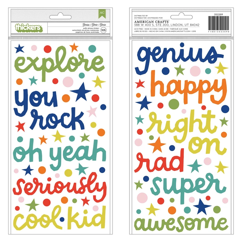American Crafts - Shimelle - Field Trip Puffy Phrase Thickers - Genius (105 Piece)