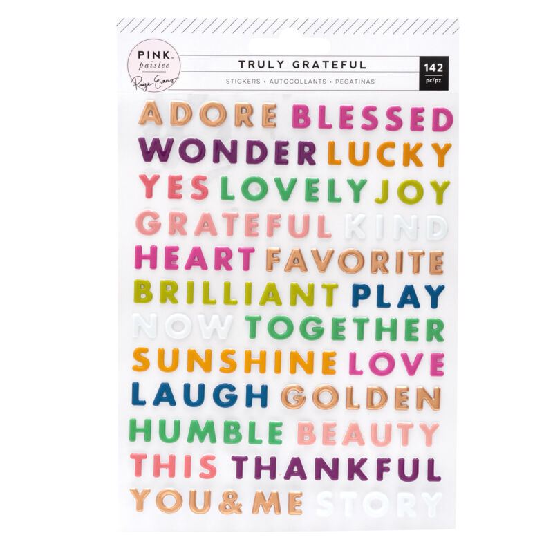 Pink Paislee - Paige Evans - Truly Grateful Puffy Word Stickers (142 Piece)