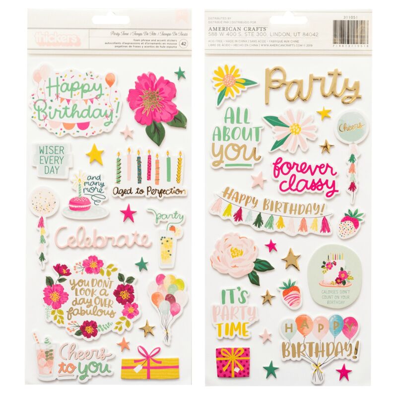 Pink Paislee - And Many More Foam and Chipboard Phrase Thickers - Party Time (42 Piece)