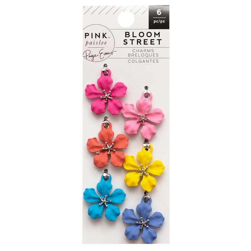 Pink Paislee - Paige Evans - Bloom Street Metal Flower Charms (6 Piece)