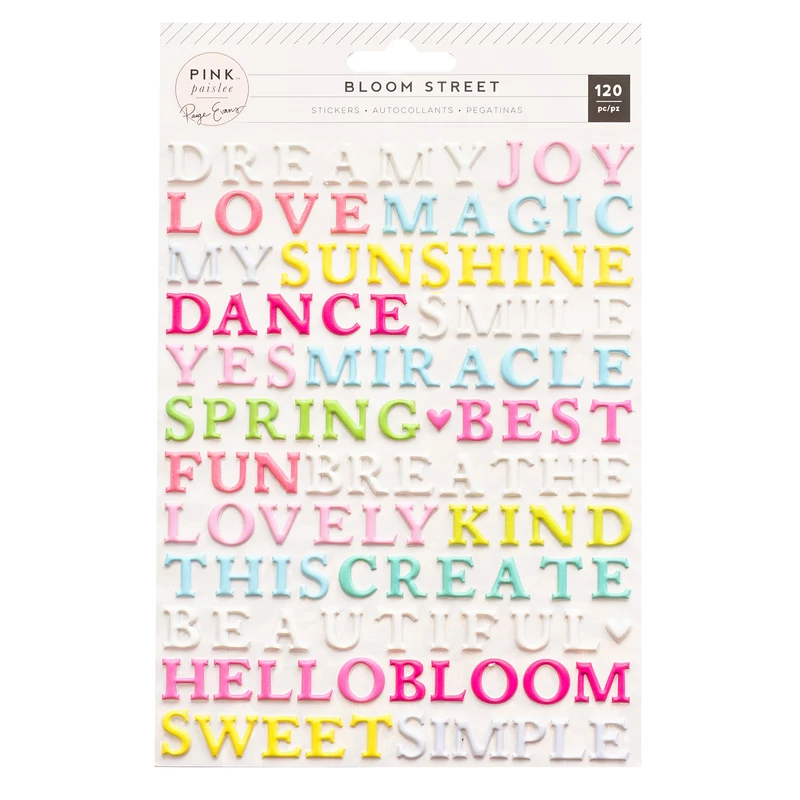 Pink Paislee - Paige Evans - Bloom Street Puffy Word Stickers (120 Piece)
