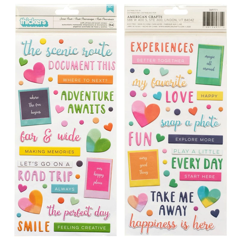 American Crafts - Paige Evans - Go the Scenic Route Puffy Phrase Thickers (154 Piece)