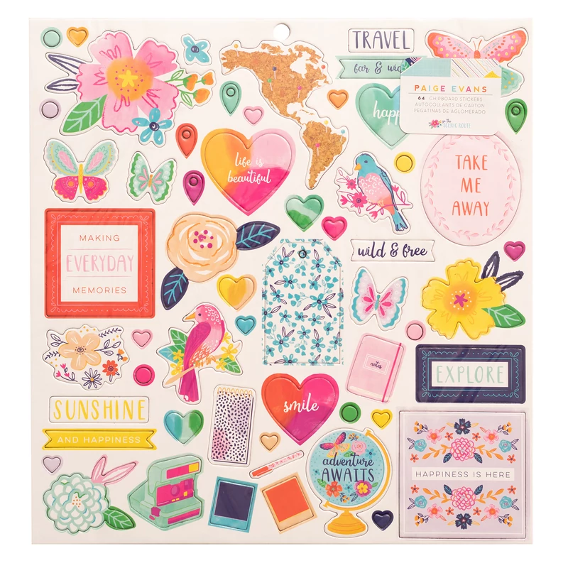 American Crafts - Paige Evans - Go the Scenic Route 12x12 Chipboard Sticker (64 Piece)
