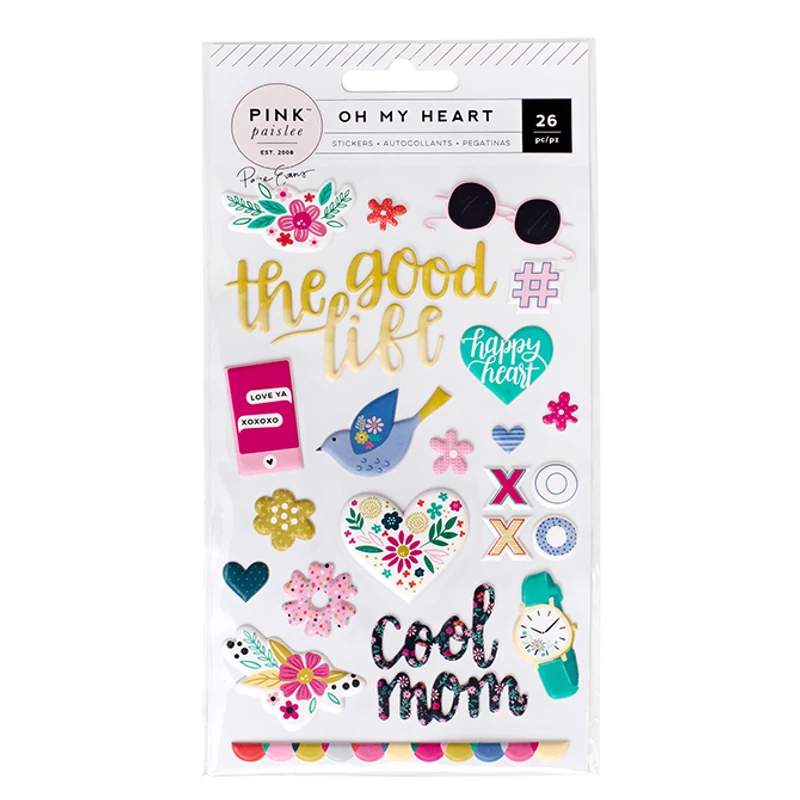 Pink Paislee - Paige Evans Oh My Heart Puffy Stickers