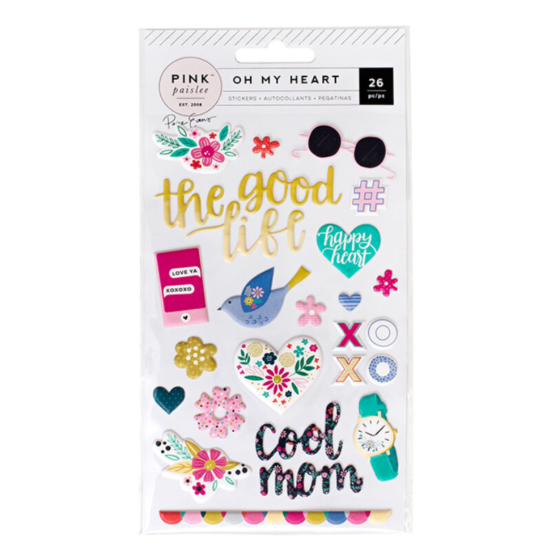 Pink Paislee - Paige Evans Oh My Heart Puffy Stickers