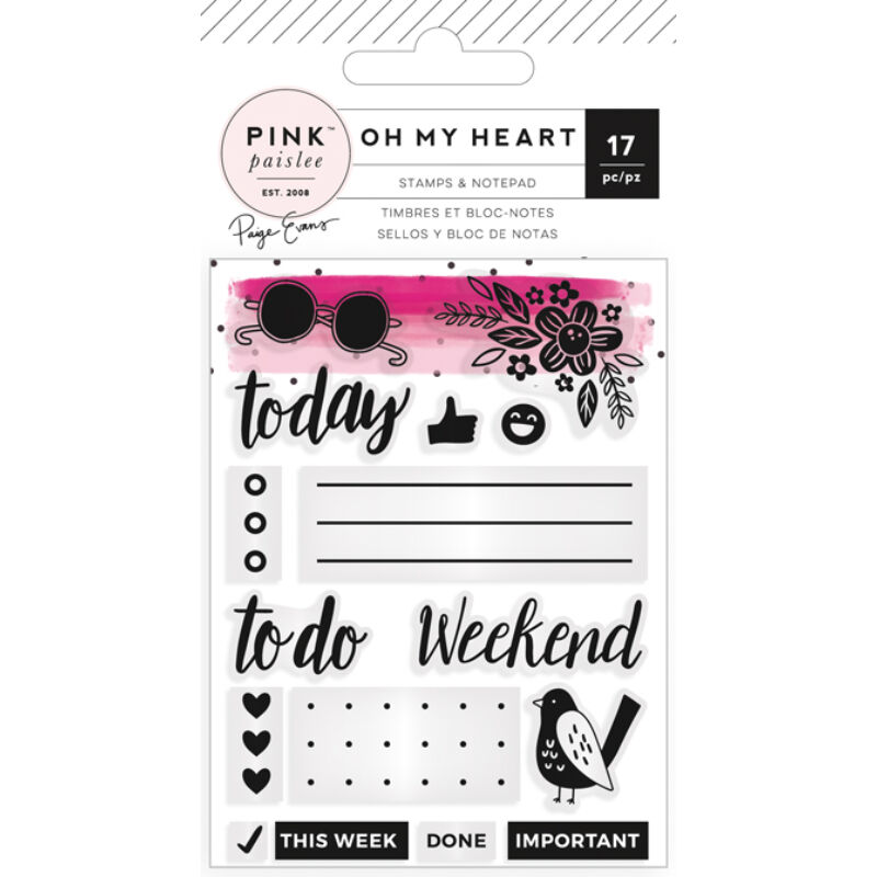 Pink Paislee - Paige Evans Oh My Heart Stamp Set With Note Pad
