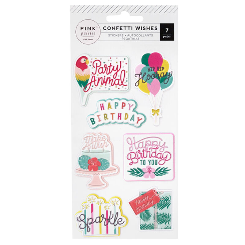 Pink Paislee - Confetti Wishes Embossed Puffy Stickers