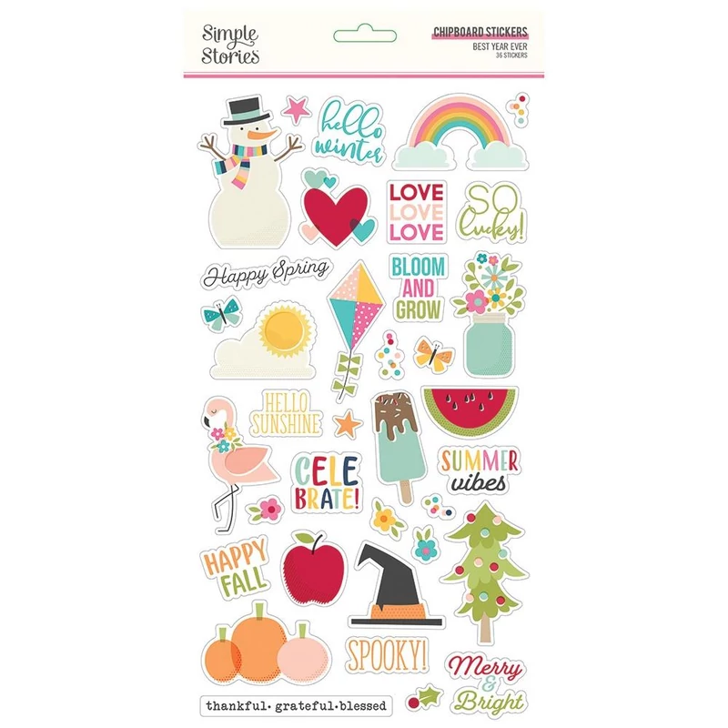 Simple Stories - Best Year Ever 6x12 chipboard matrica