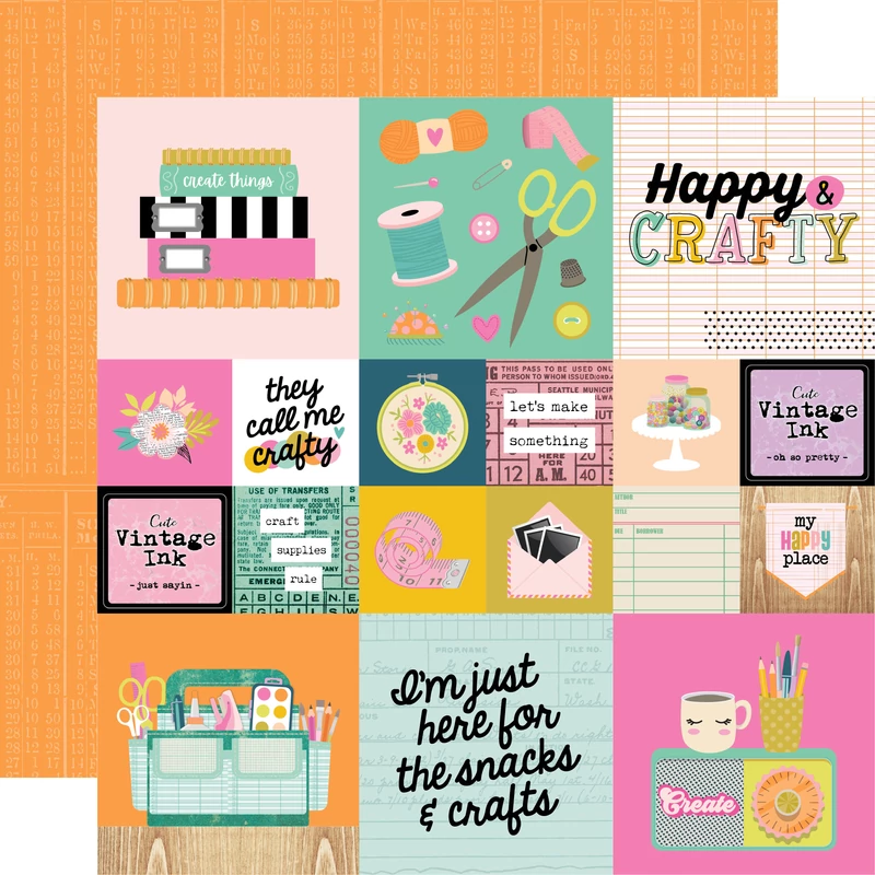 Simple Stories - Let's Get Crafty 12x12 Paper - 2x2/4x4 Elements