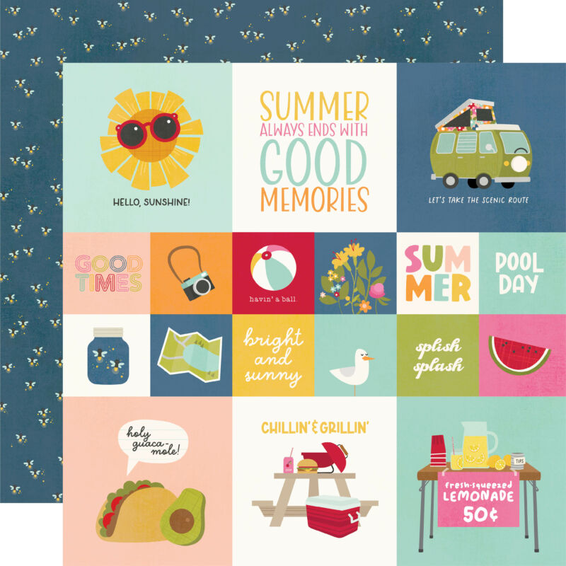 Simple Stories - Summer Lovin' 12x12 scrapbook papír - 2x2/4x4 Elements