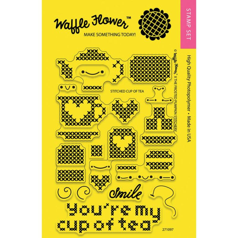 Waffle Flower Clear Stamp - Stitched Cup Of Tea